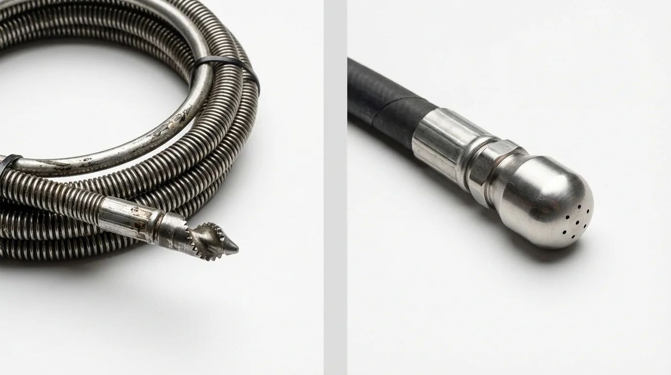 Drain snake cable and hydro jetting nozzle used for drain cleaning in Kenly, NC